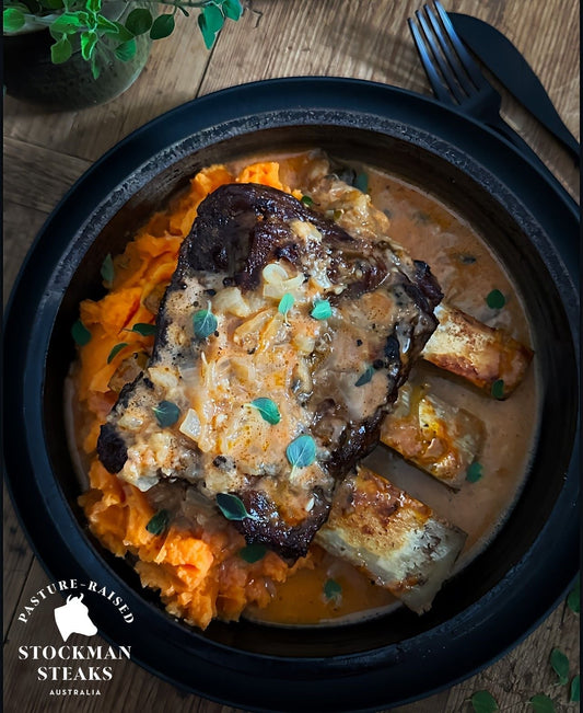Cajun spiced short beef ribs with sweet potato mash