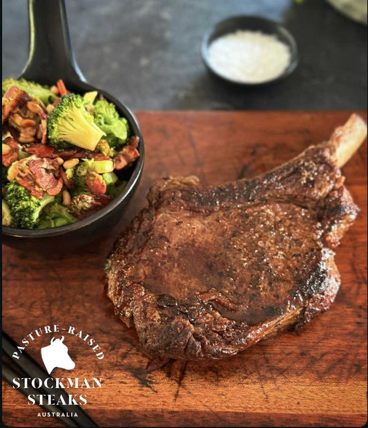 Rib Eye Steak with Warm Bacon Broccoli Salad