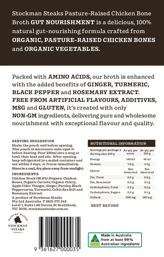Carton of 8 Chicken Bone Broths - Gut Nourishment 500ml (Back Image)
