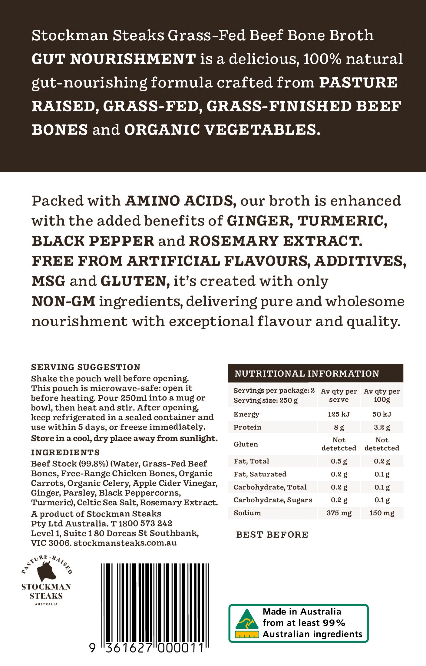 Carton of 8 Beef Bone Broths - Gut Nourishment 500ml (Back Image)