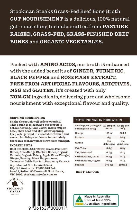 Carton of 8 Beef Bone Broths - Gut Nourishment 500ml (Back Image)