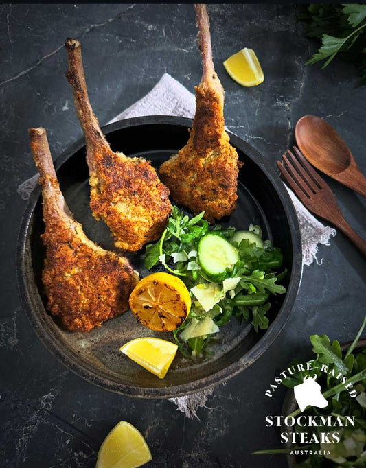 Crumbed lamb cutlets with green salad