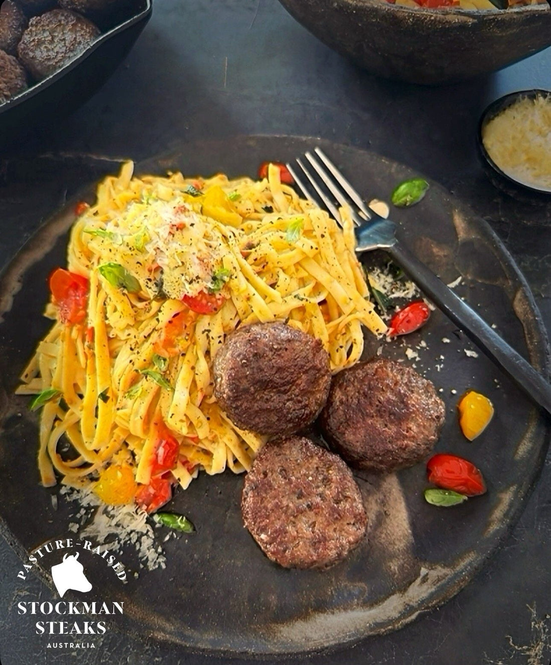 Italian Meatballs with Chilli, Garlic, Anchovy & Tomberry Linguine