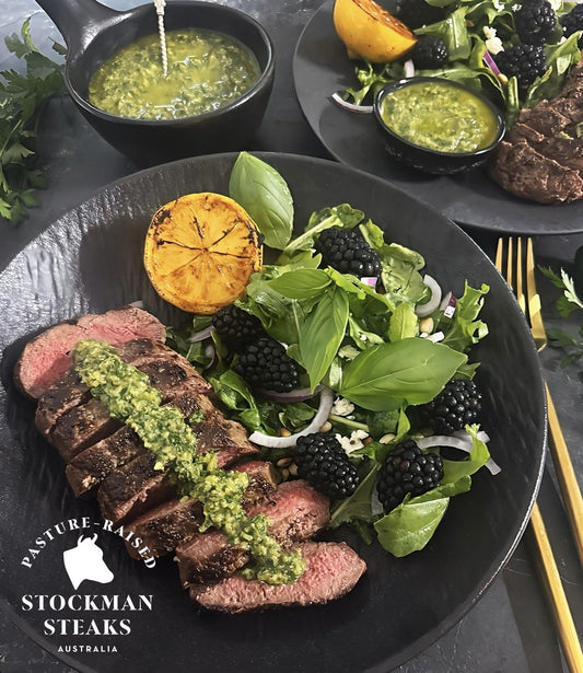 Lamb Backstrap with Salsa Verde and Blackberry Rocket Salad