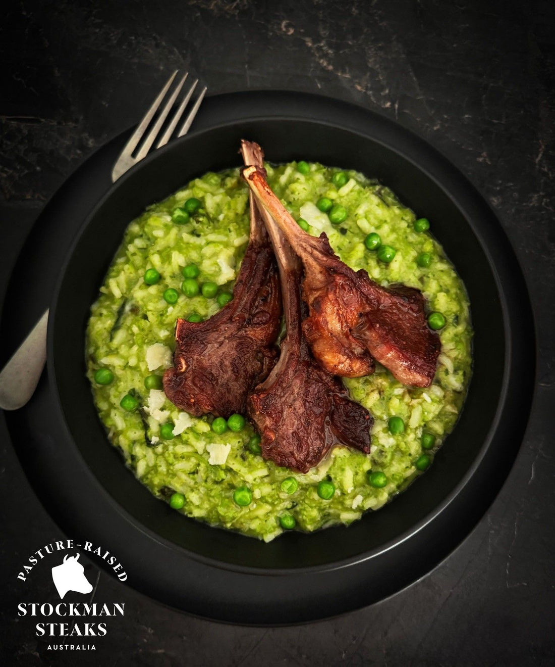 Lamb Cutlets with vibrant green risotto