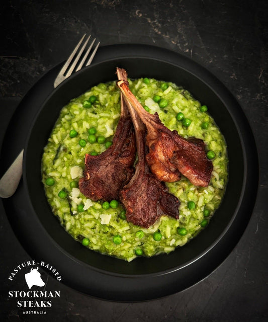 Lamb Cutlets with vibrant green risotto
