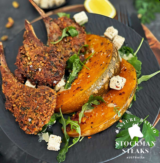 Pistachio Lamb Cutlets with pumpkin salad