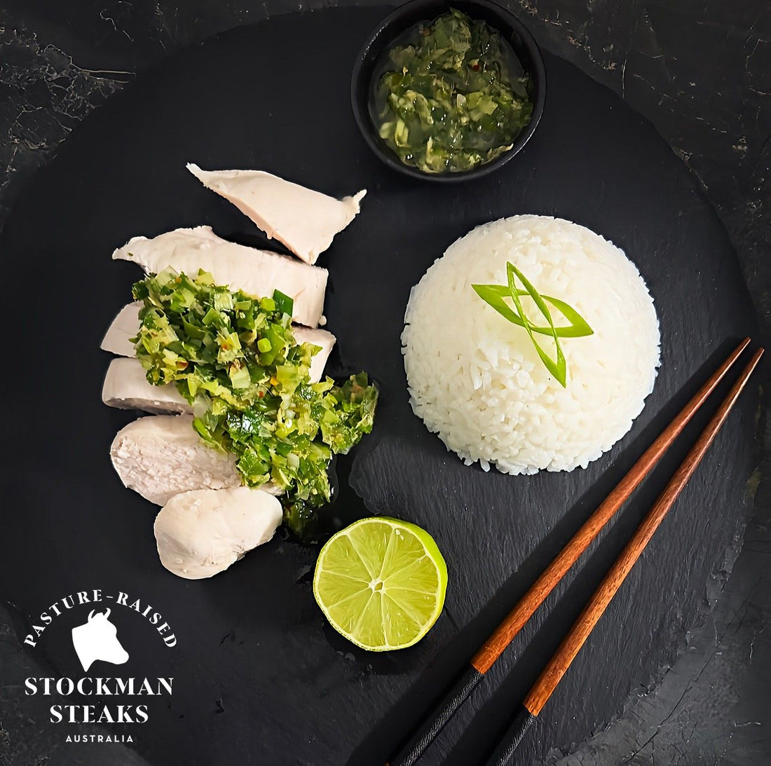 Poached chicken with ginger spring onion sauce