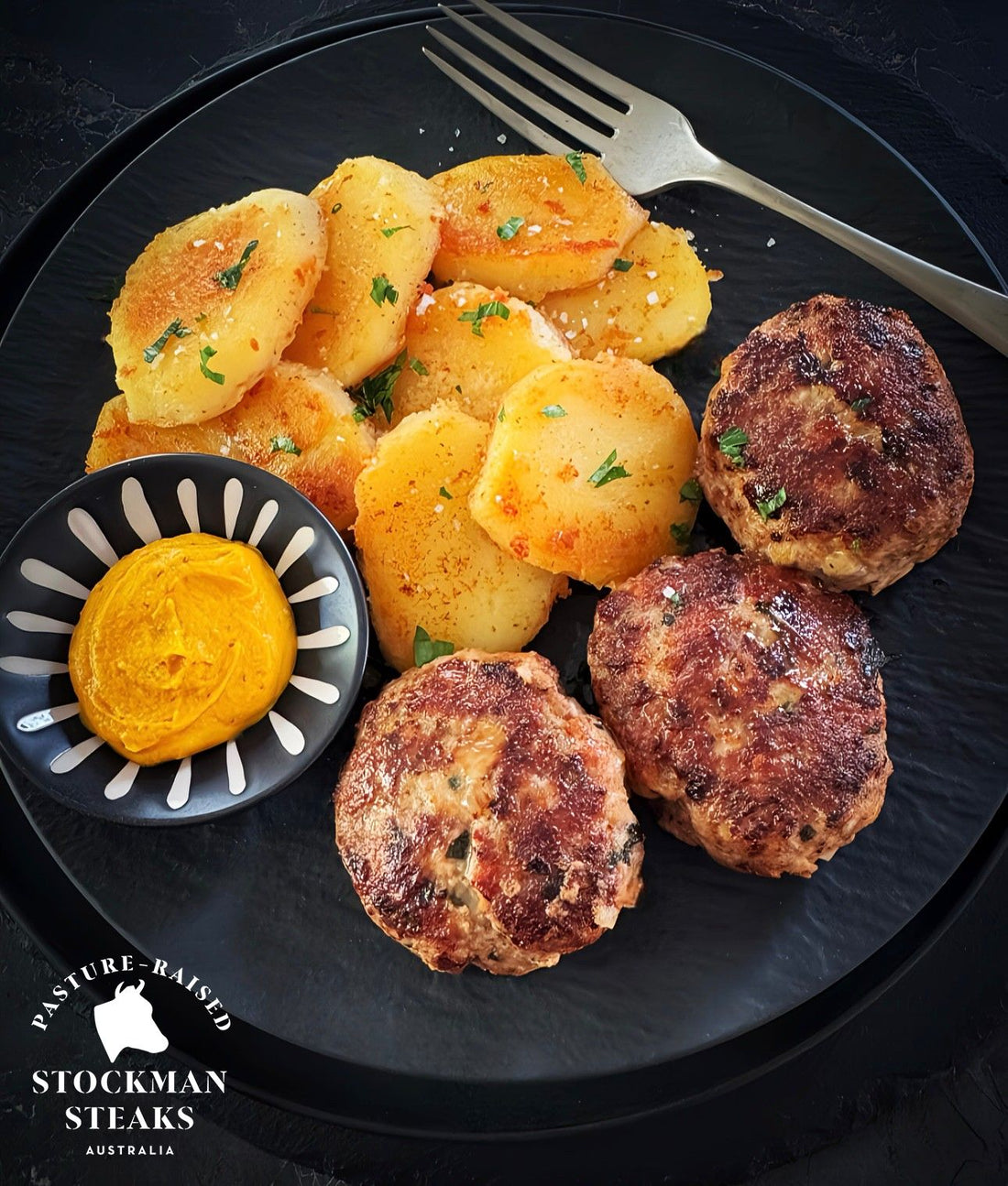 Rissoles with pan fried potatoes