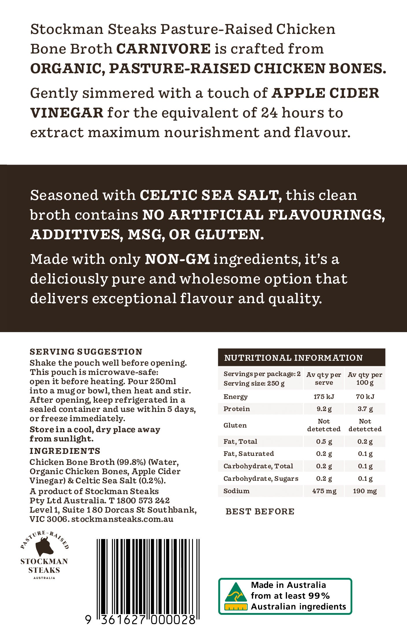 Carton of 8 Chicken Bone Broths - Carnivore 500ml (Back Image)