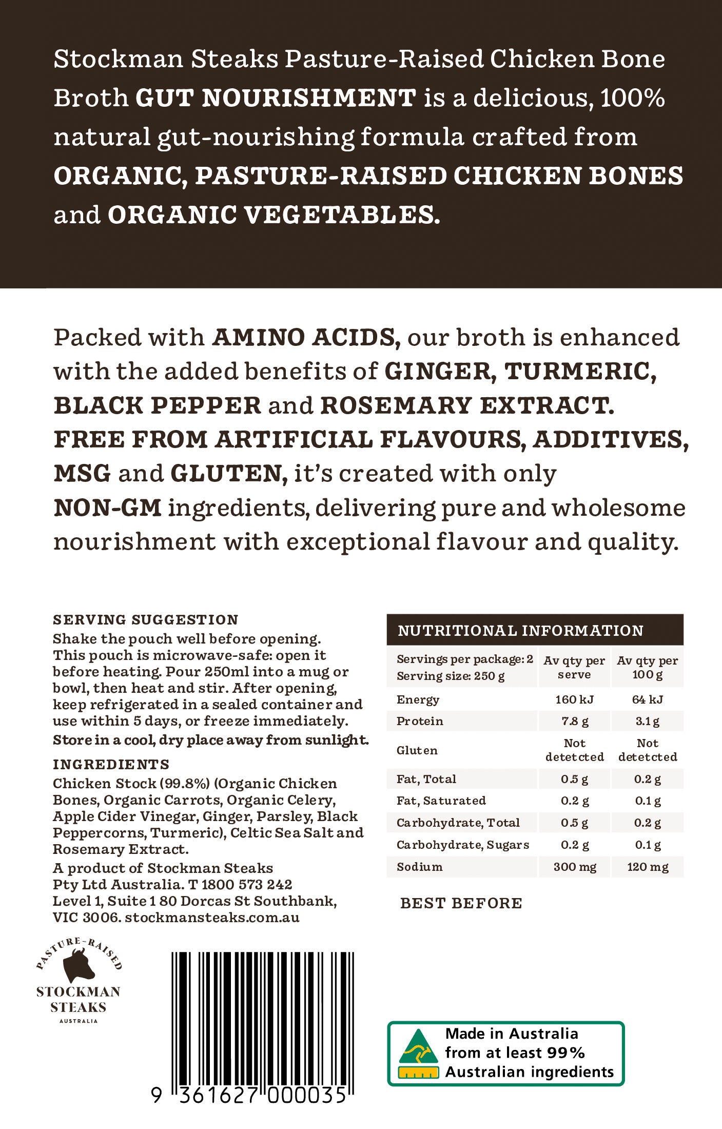 Carton of 8 Chicken Bone Broths - Gut Nourishment 500ml (Back Image)